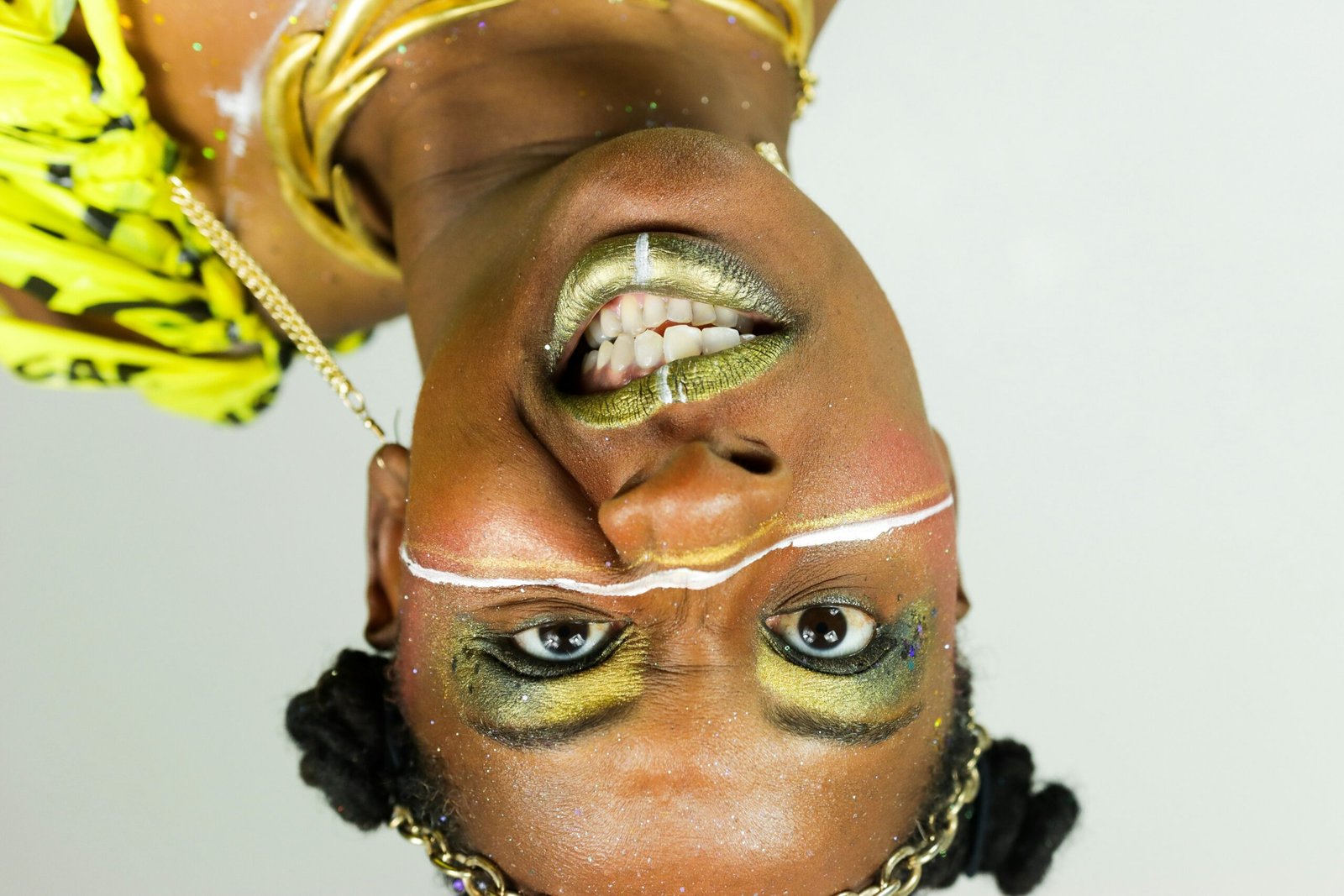 Woman with vibrant makeup and festive attire