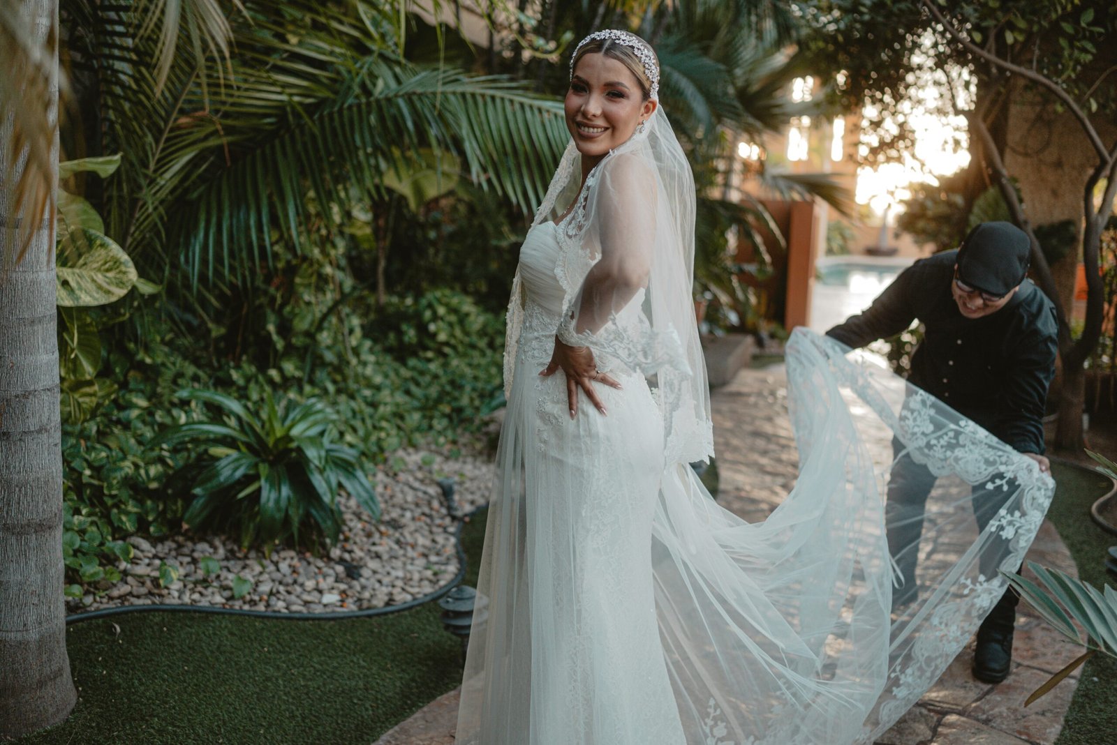 Bride in a wedding dress with a veil