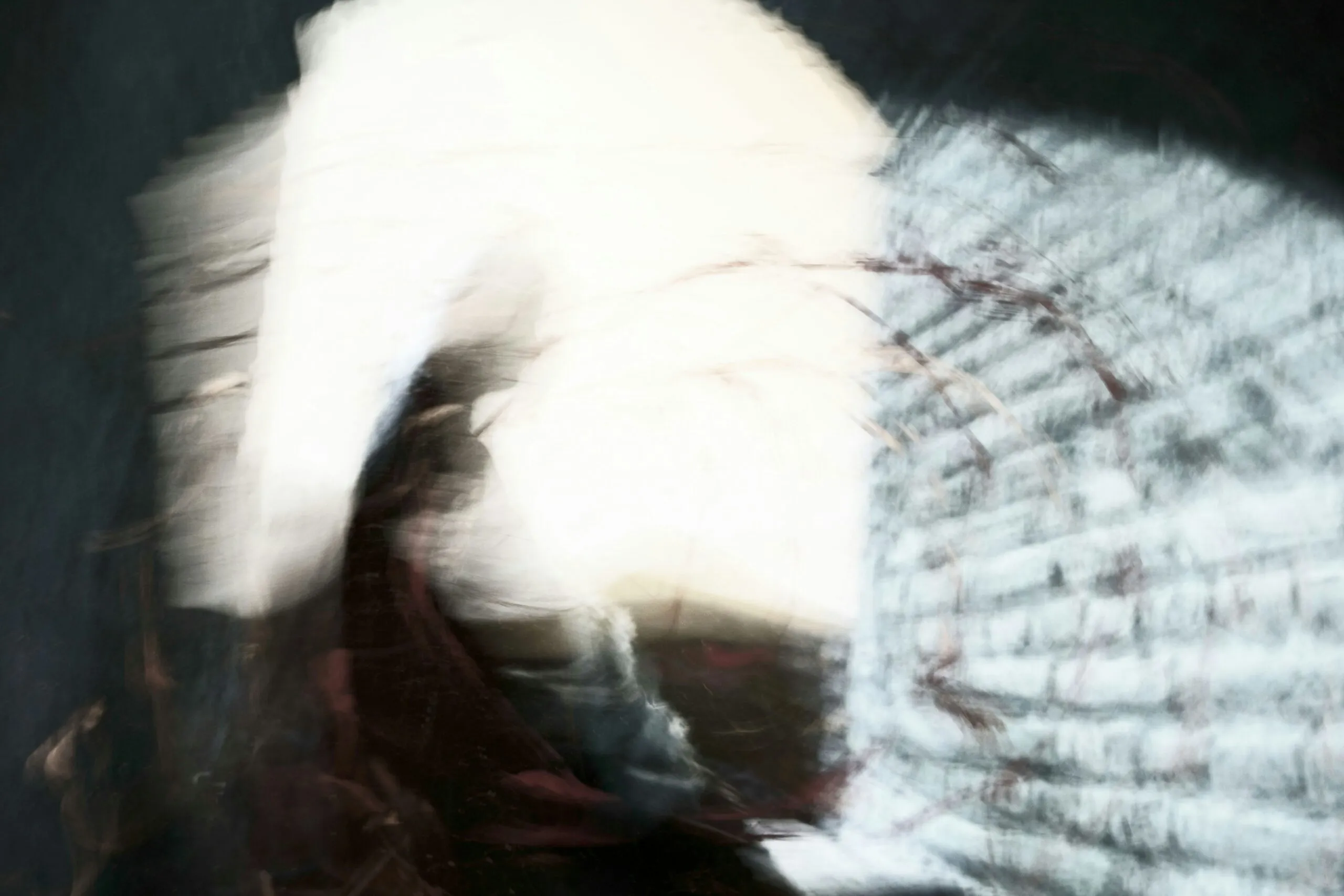 a blurry image of a person in a red jacket