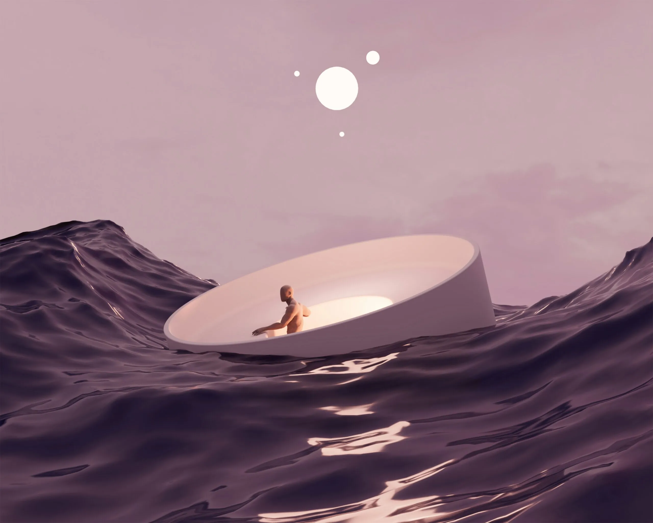 A person on a surfboard in the middle of a large body of water