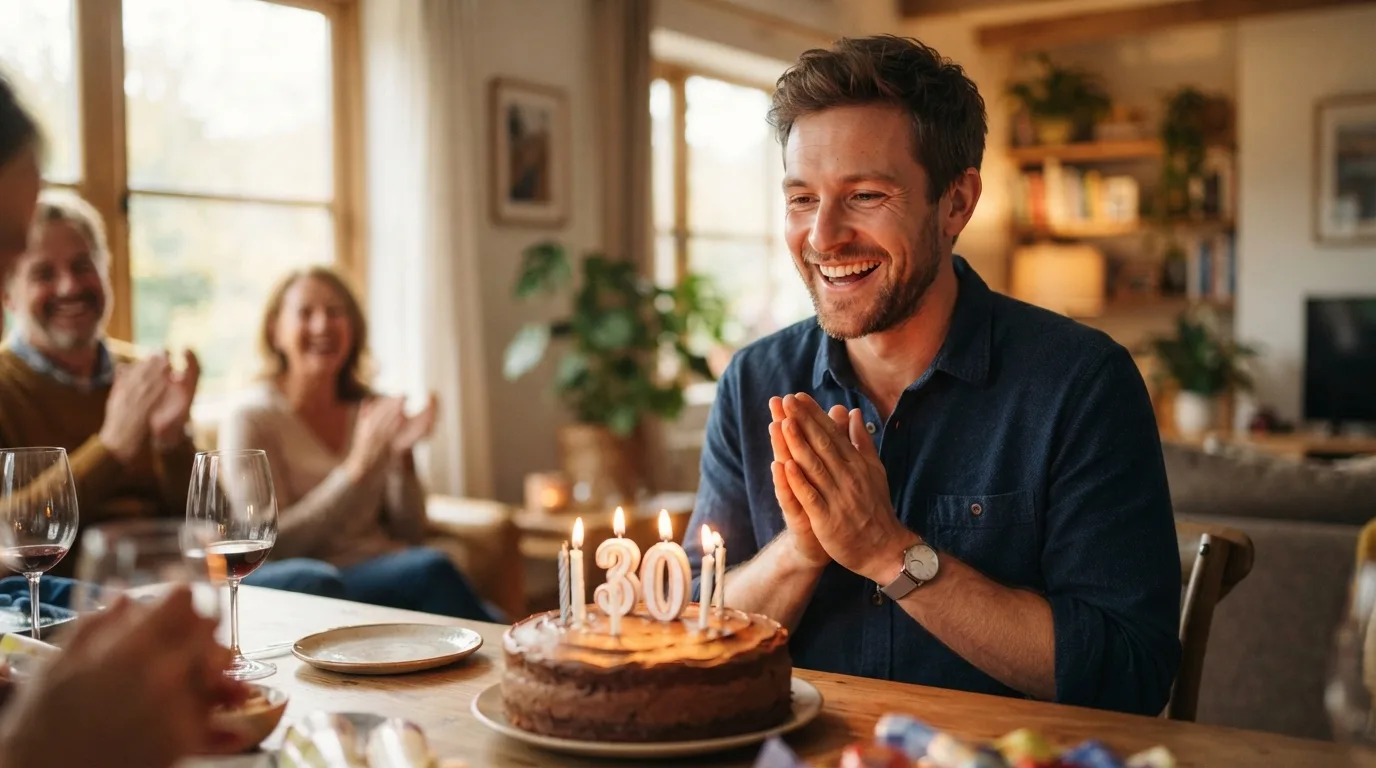 a man celebrating his birthday with a cake and candles