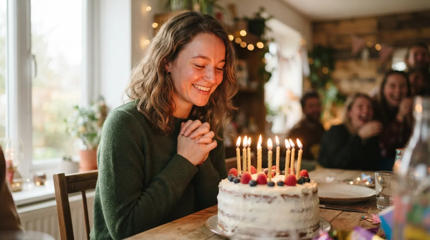 a person celebrating a birthday with a cake and candles