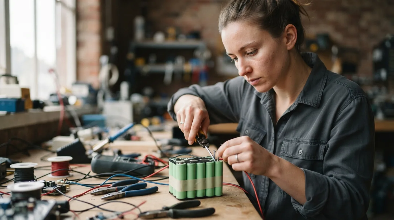 a person connecting wires to batteries