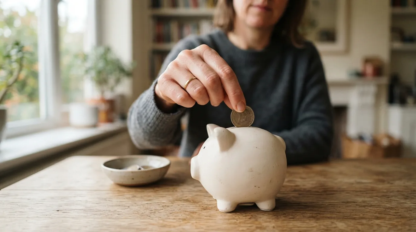a person putting coins into a piggy bank