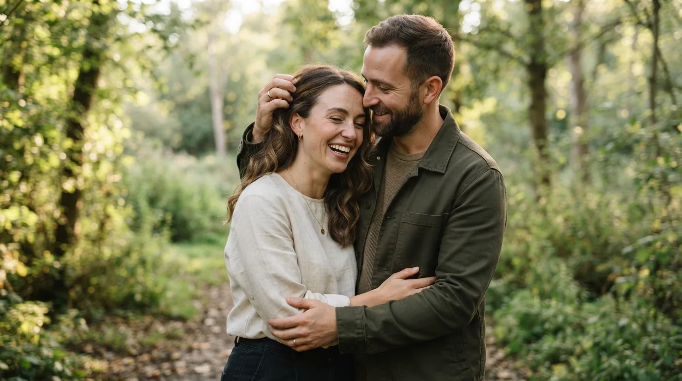 a couple sharing a tender moment in a natural setting