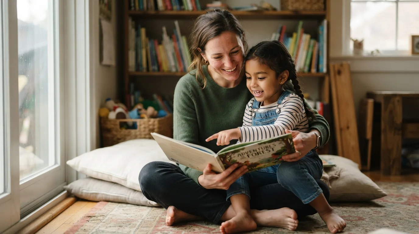 a teacher or parent reading with a child