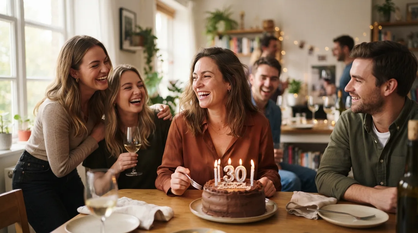 a woman celebrating her birthday with friends and a cake