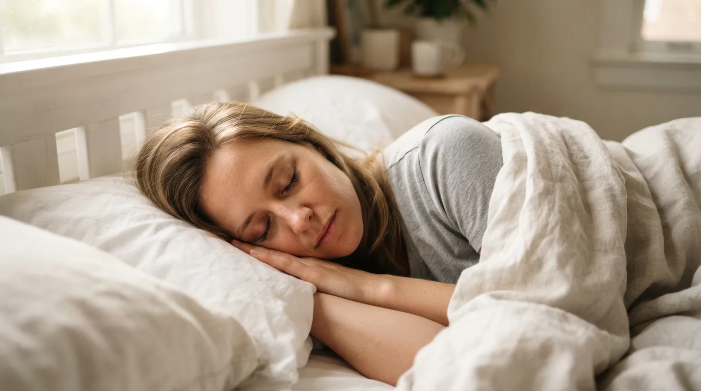 a person sleeping peacefully in bed
