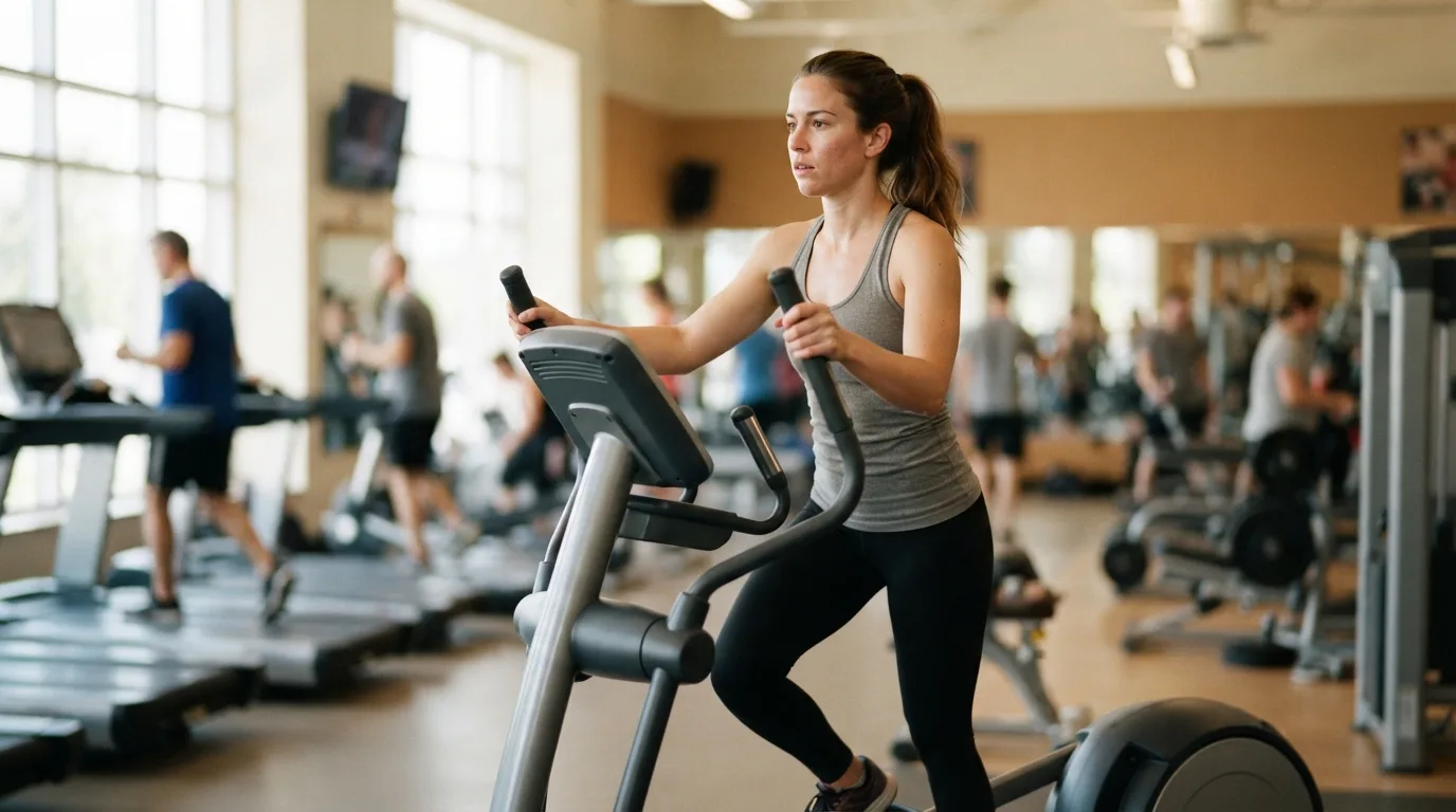 a person using an elliptical trainer in a gym