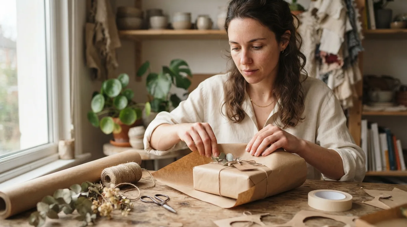 a person wrapping a gift or holding a handmade present