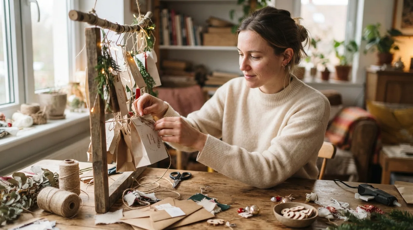 a person crafting a decorative advent calendar