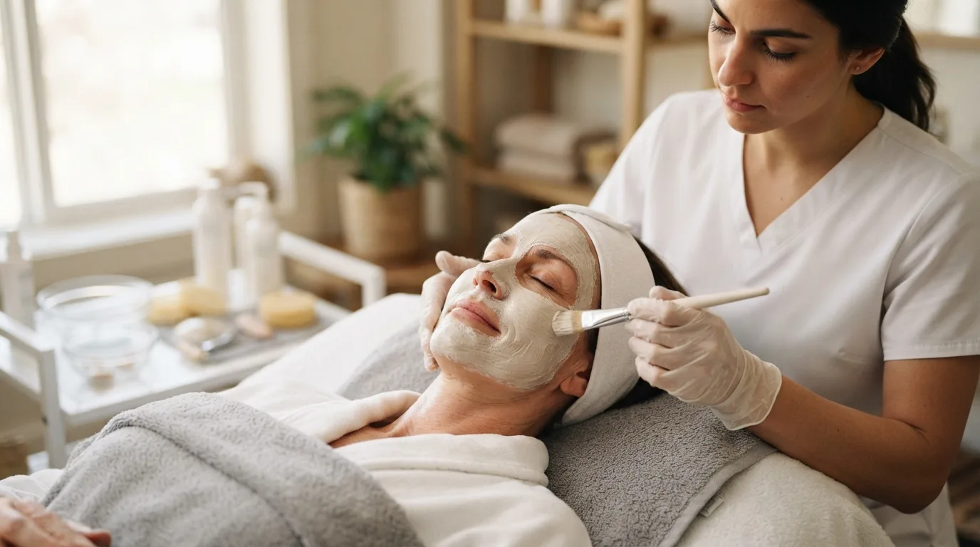 a woman receiving a facial treatment