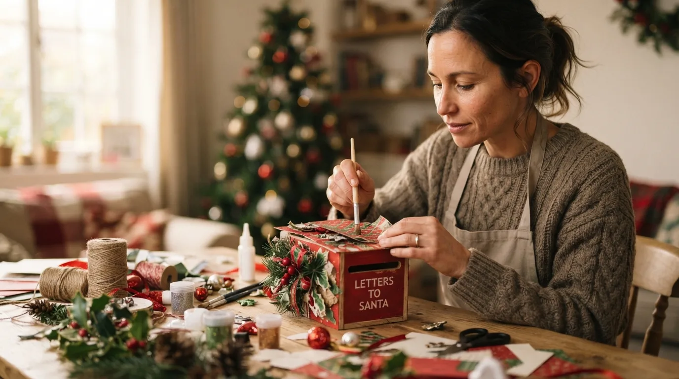 a person crafting a decorated Christmas letter box