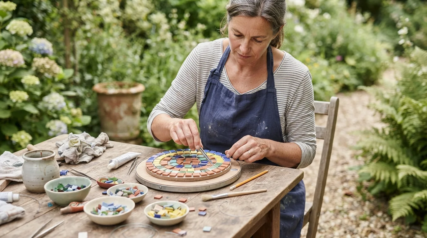 a person building a garden decoration on a table