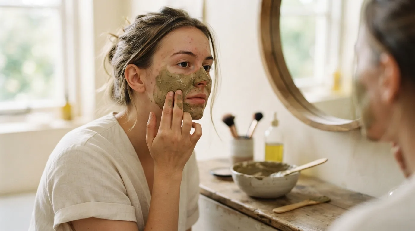 a woman applying a homemade face mask