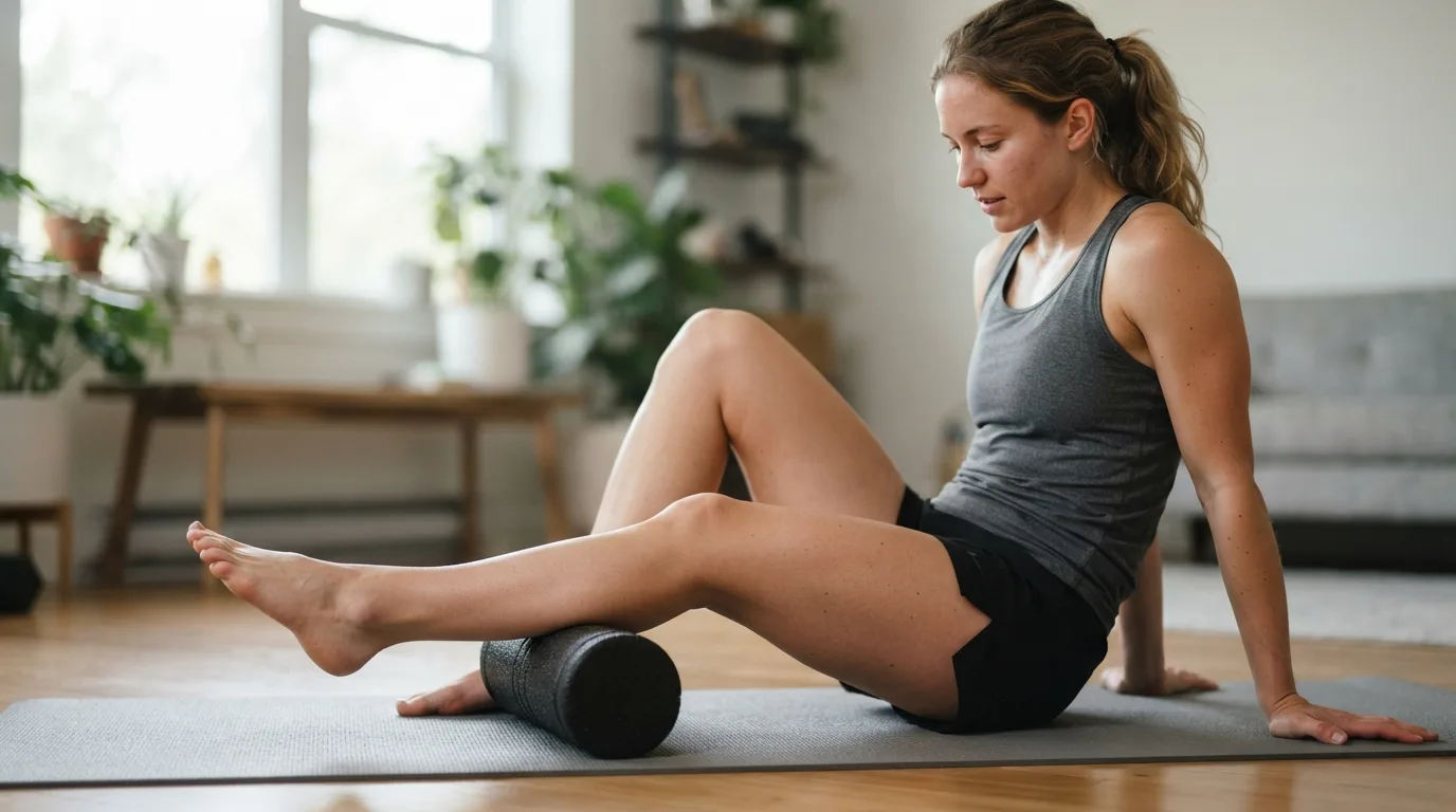 a person using a foam roller on their leg