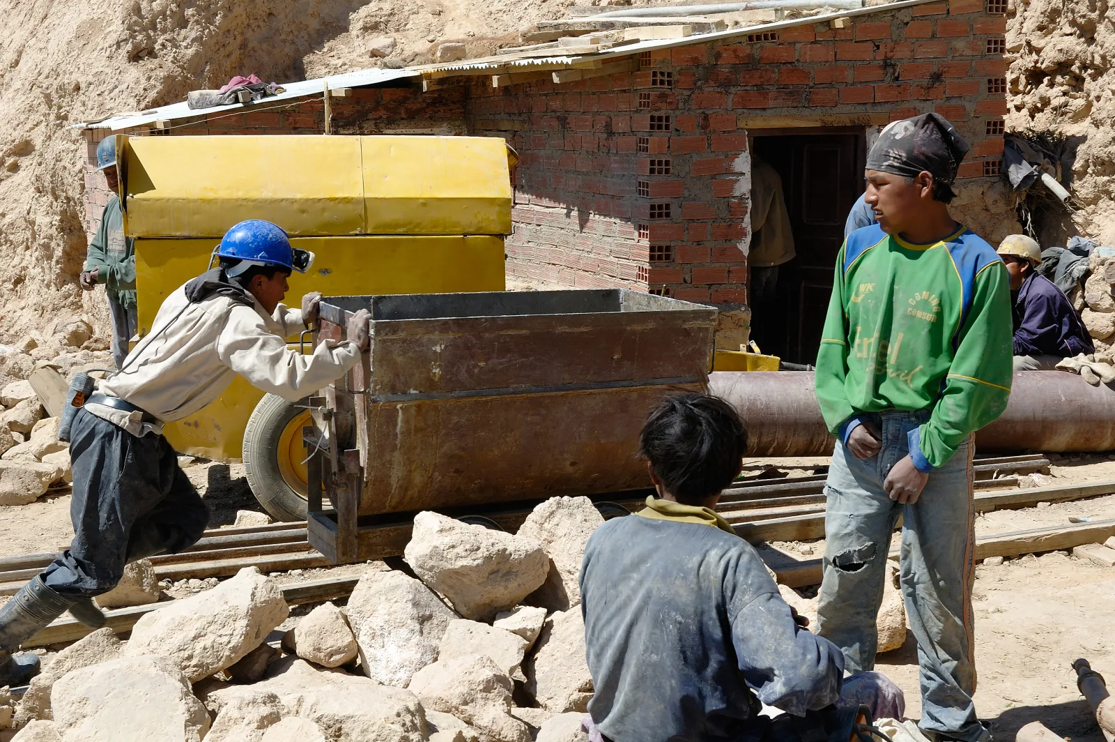 Miners at work on the flank of the "Cerro Rico", Potosi, Bolivia.