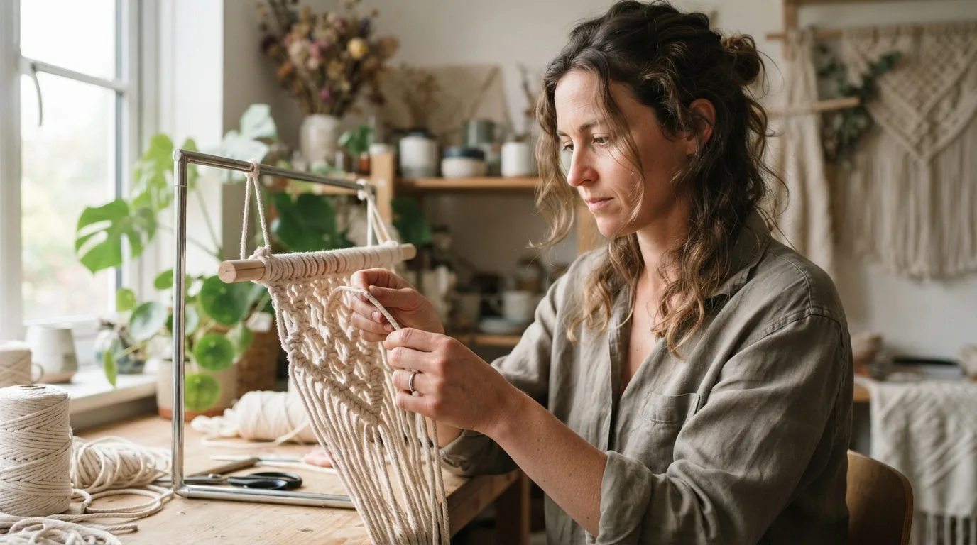 a person making a macrame wall hanging
