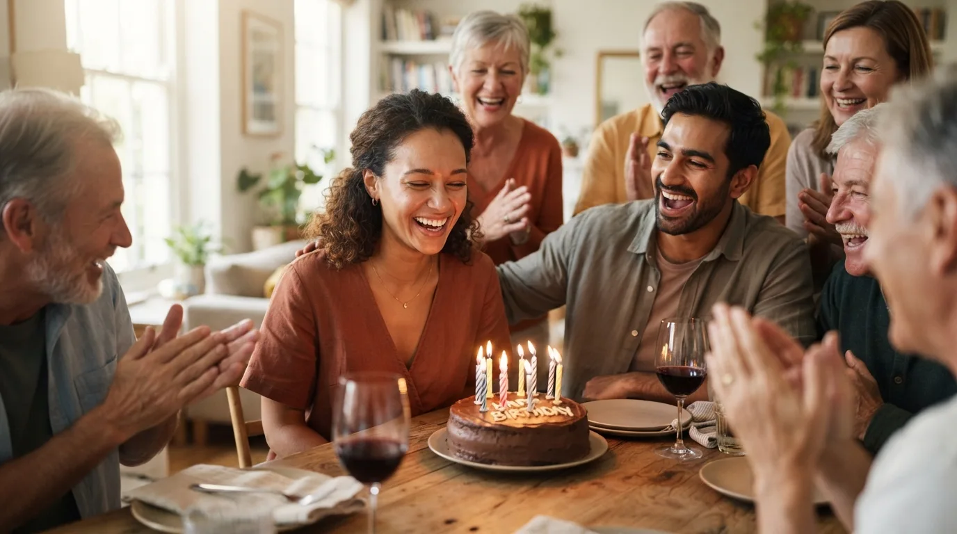 a group of people celebrating a birthday with a cake and candles