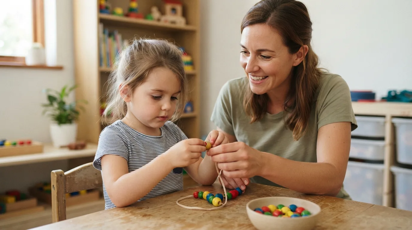 a child doing a fine motor activity with a therapist