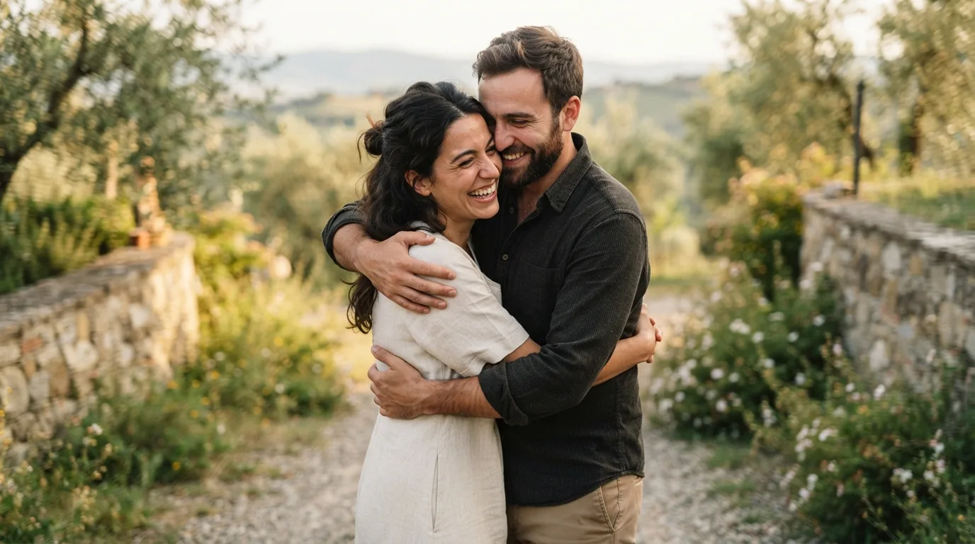 a couple embracing in a romantic setting