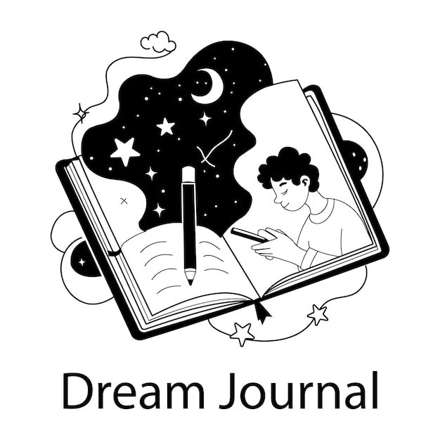 a book that says dream journal written in black and white