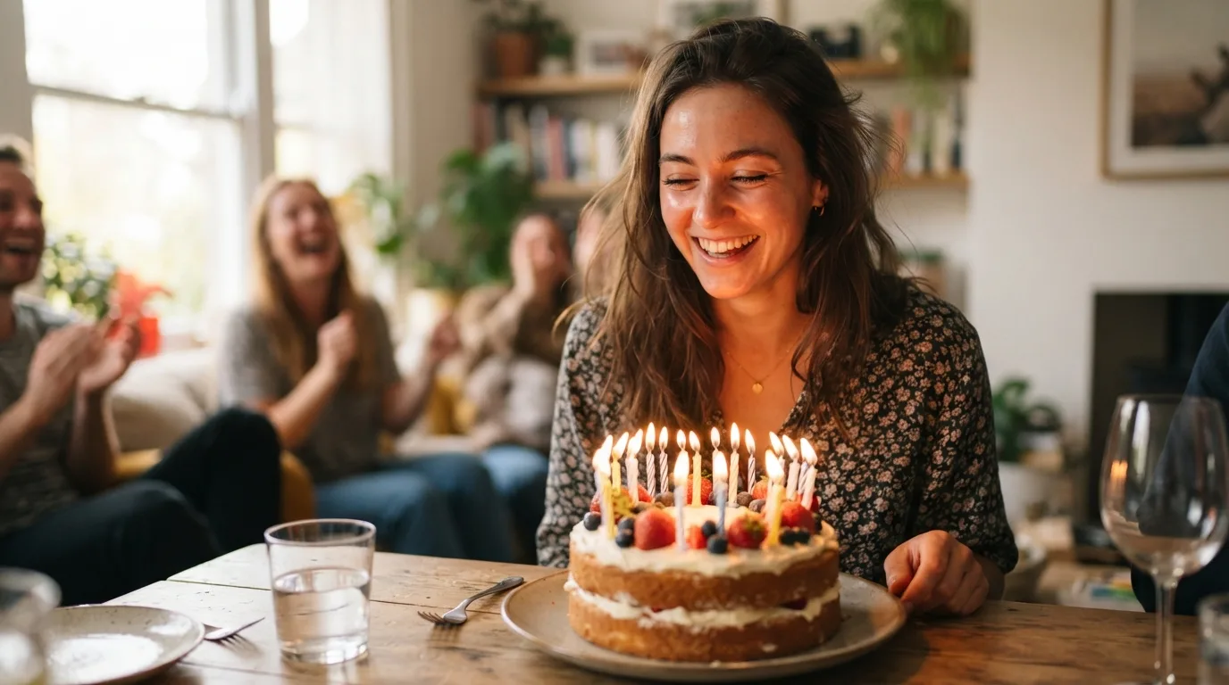 a person celebrating a birthday with a cake and candles