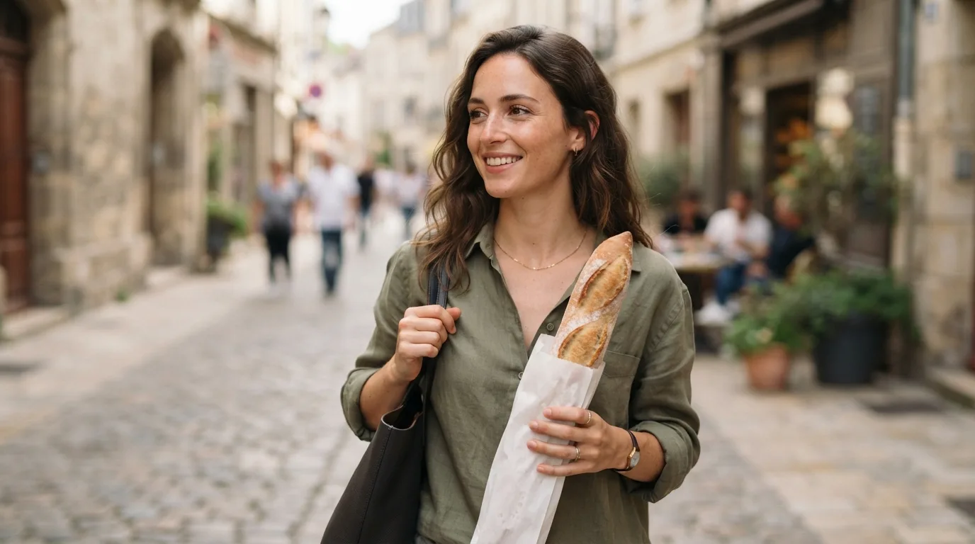 a person holding a fresh baguette