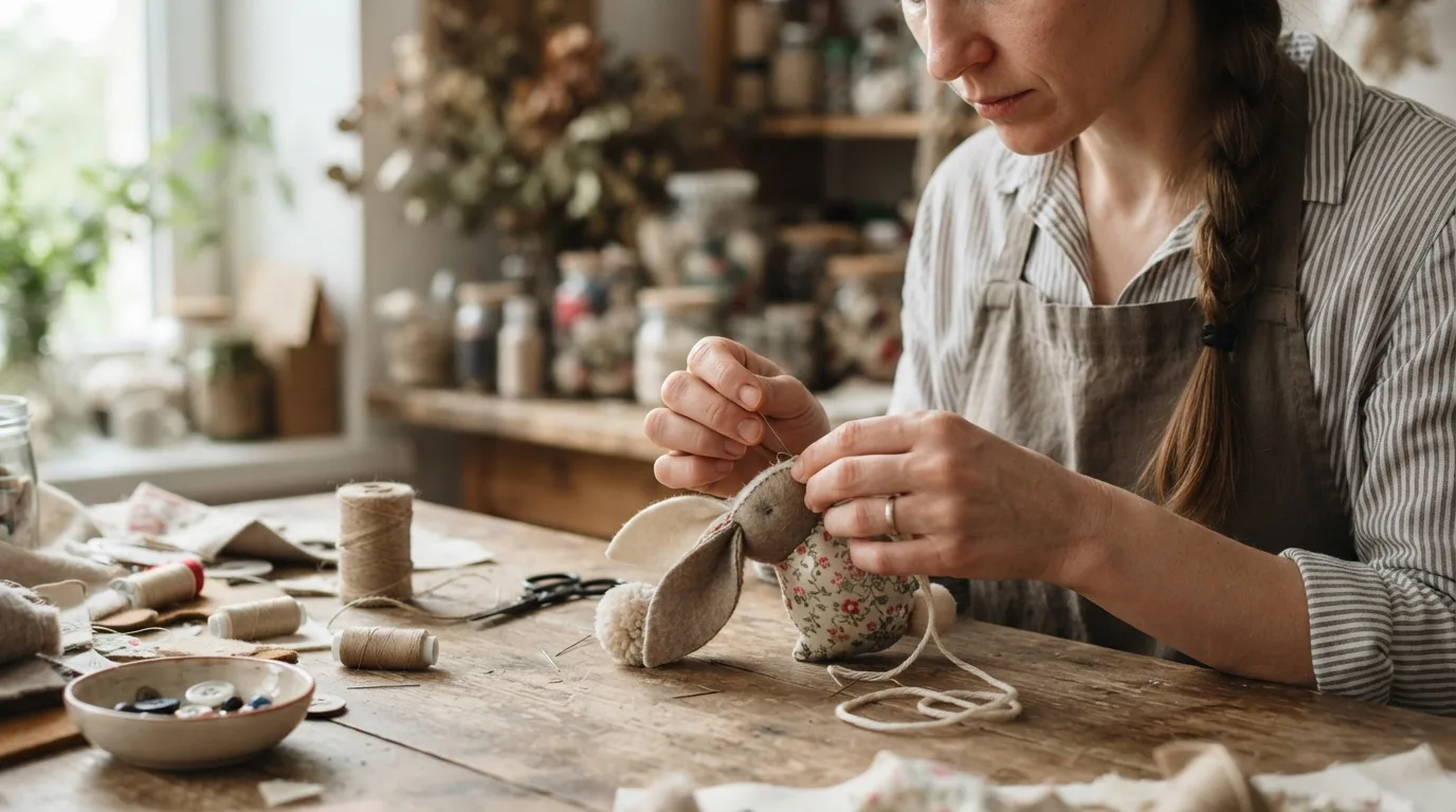 a person crafting a handmade Easter bunny decoration