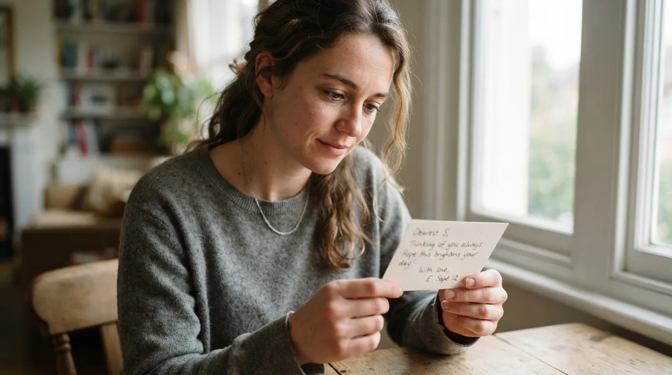 a person reading a small card with a handwritten note