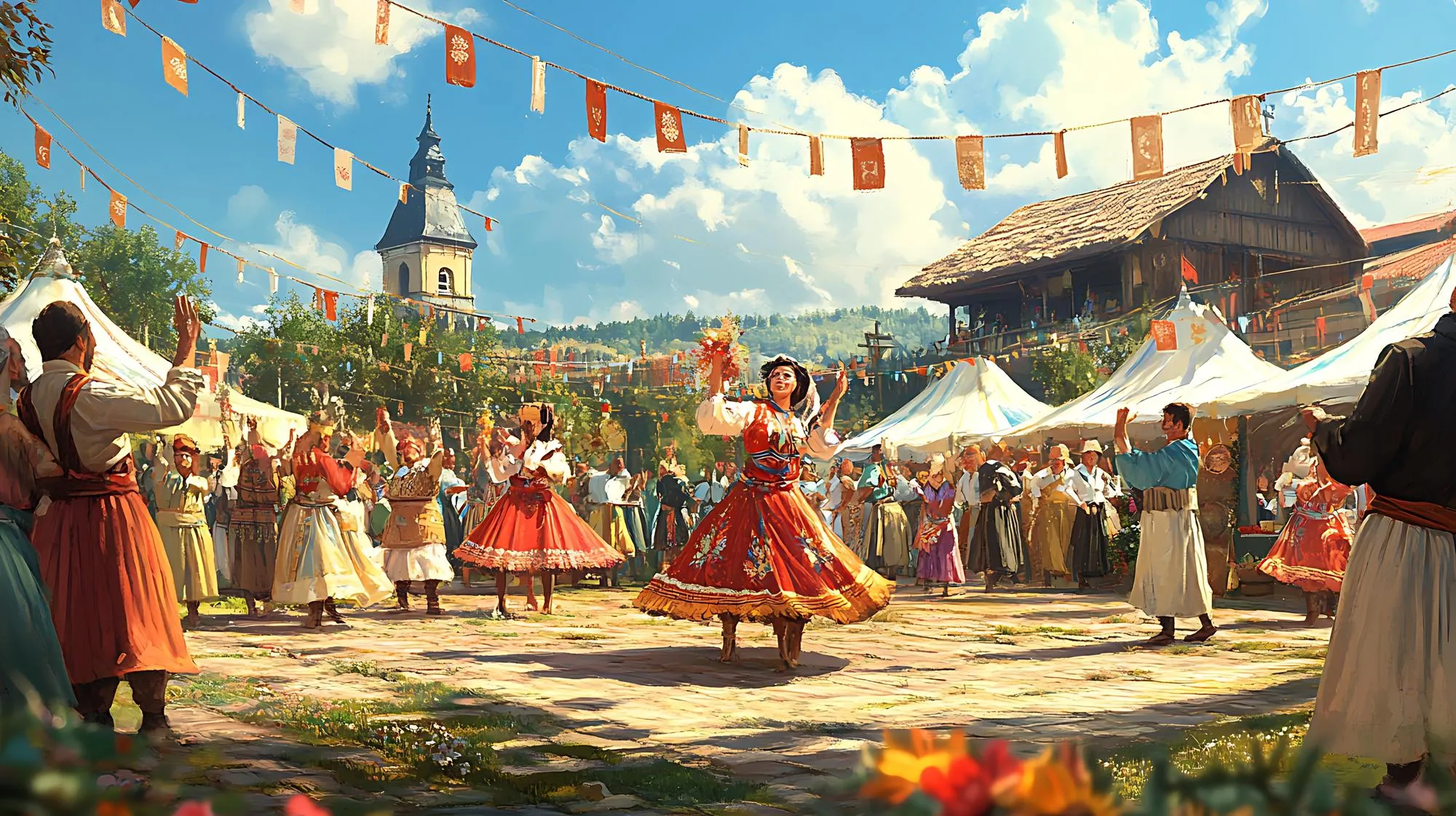 Festive Village Dance Celebration Colorful Costumes