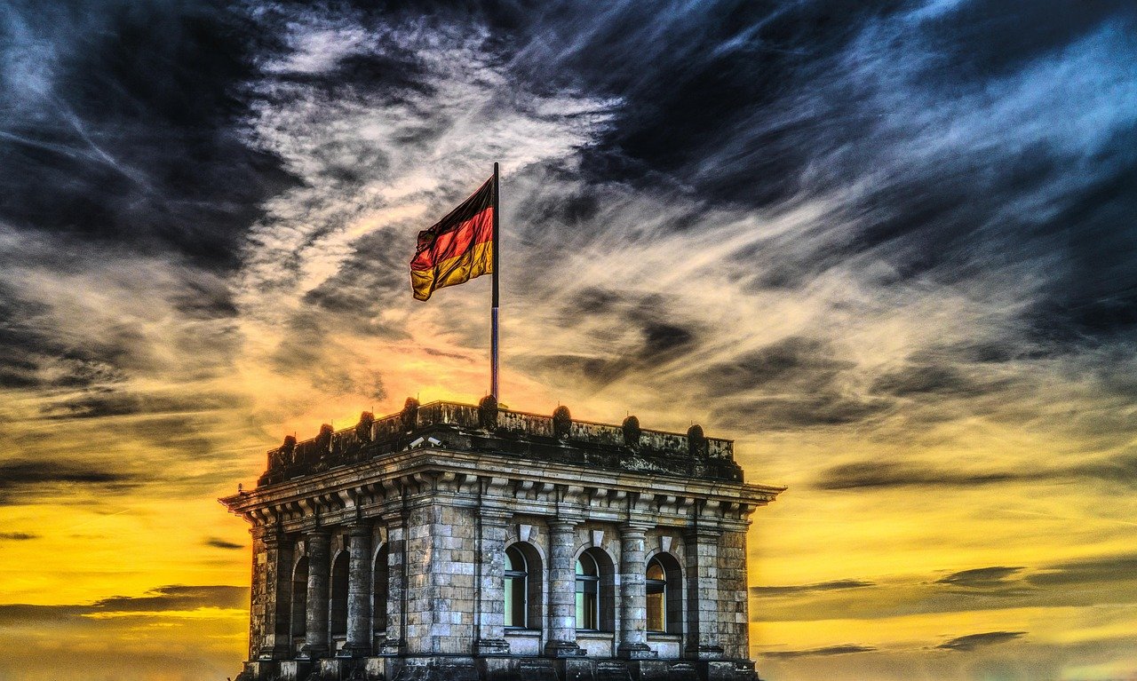 bundestag, german flag, parliament, federal election, germany, capital city, flag, architecture, banner, building, government district, berlin, government, germany flag, city, politics, government building, german, flutter, nature, clouds, facade, story, sightseeing
