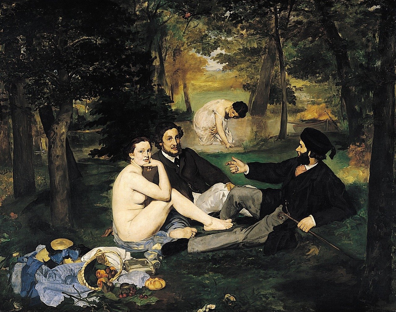 painting, édouard manet, breakfast, herbs, the breakfast in the countryside, drawing, woman