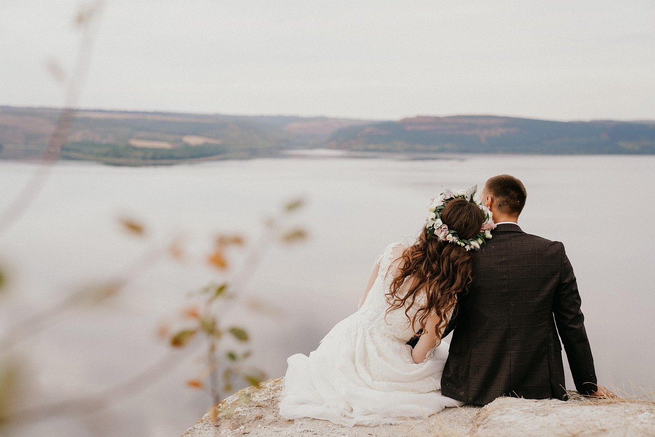 wedding, couple, lovers, bride, groom, lake, water, dream, nature, wedding, couple, couple, couple, couple, couple