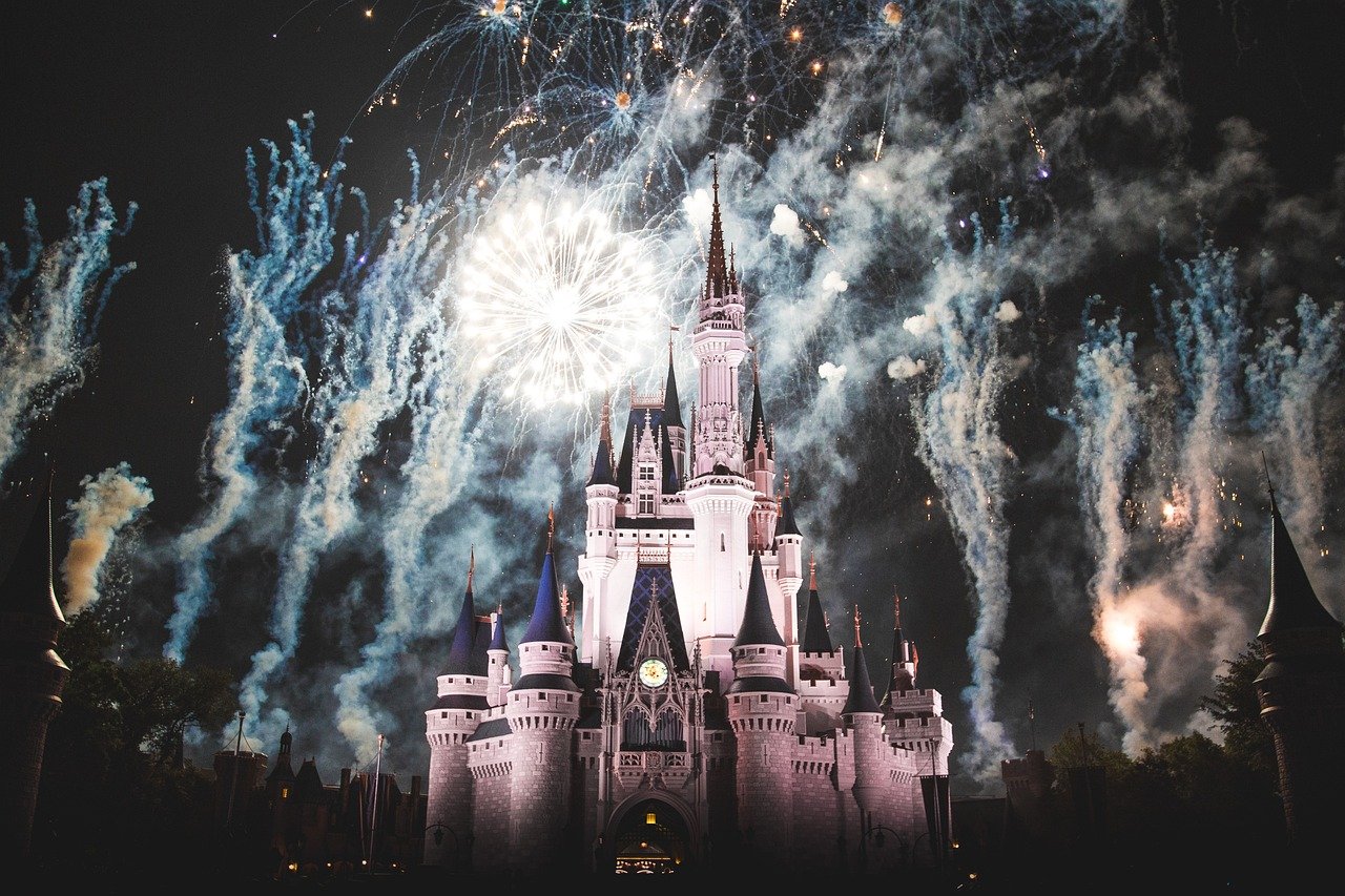 disneyland, celebration, dream, magic, castle, night, dark, evening, lights, fireworks