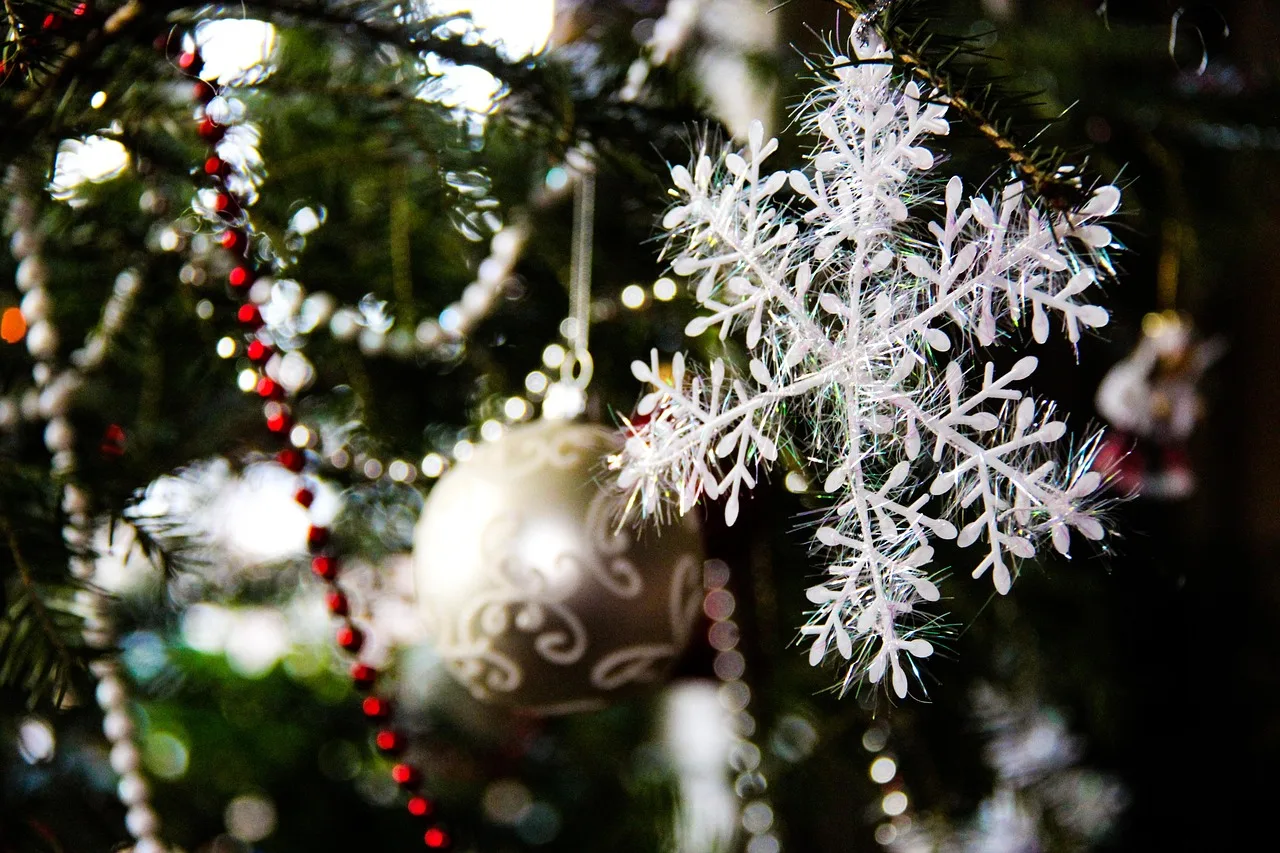 dekoracja, nowy rok, drzewo, snowflake, natura, uroczystość, holidays, home style