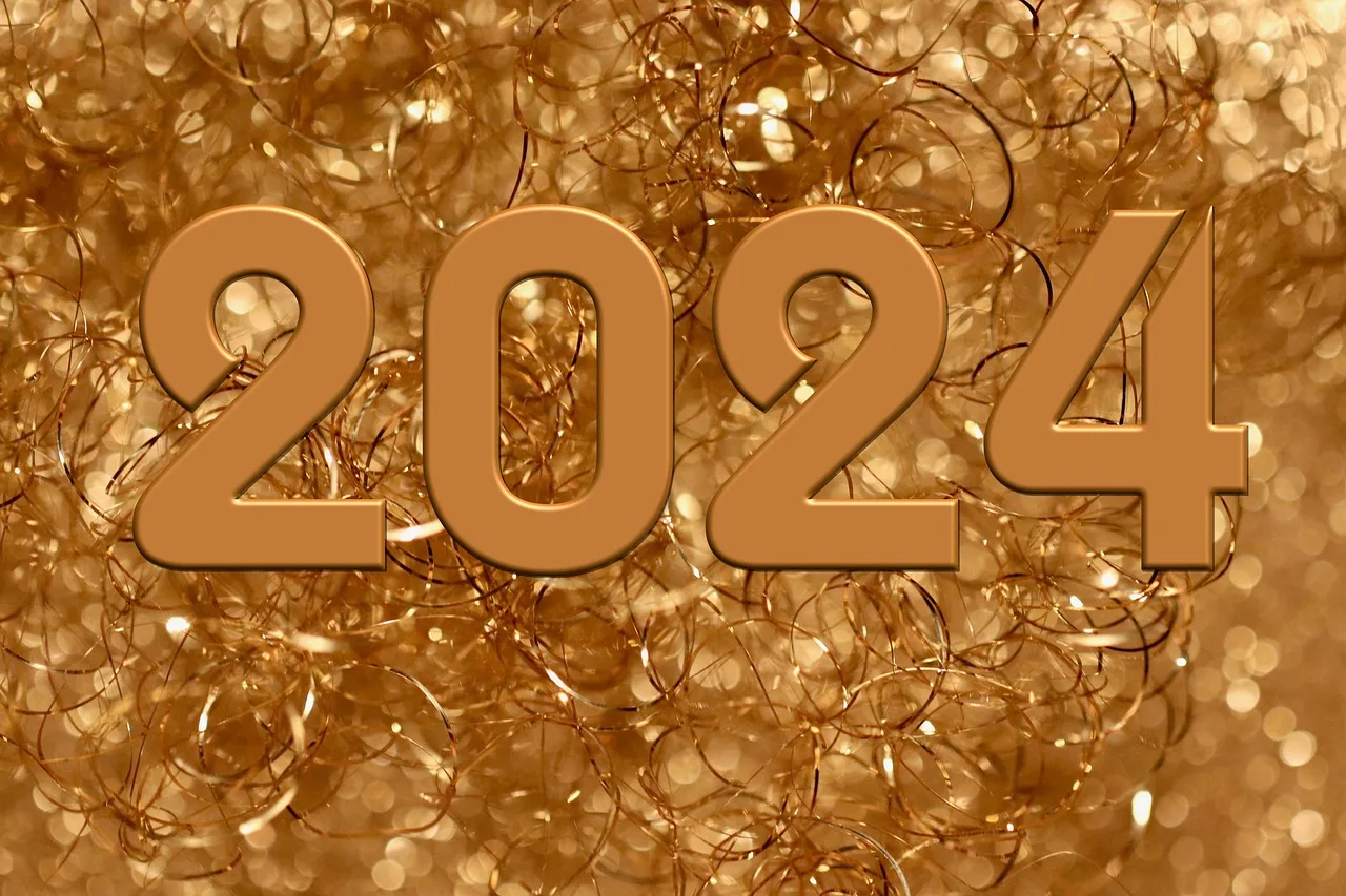 new year's day, 2024, sylwester, początek roku, kartka z życzeniami, złoty, nowy rok