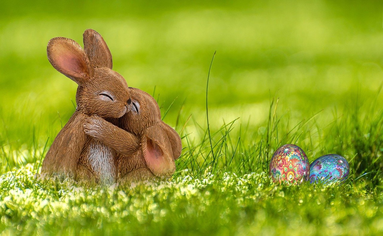 easter, easter bunny, egg, rabbit, spring, greeting card, easter eggs, happy easter, cute, nature, easter figurines, easter decoration, easter festival, meadow, hug, photomontage, composing, fantasy, easter theme, sweet, egg shaped, easter celebration, composition, rabbit ears
