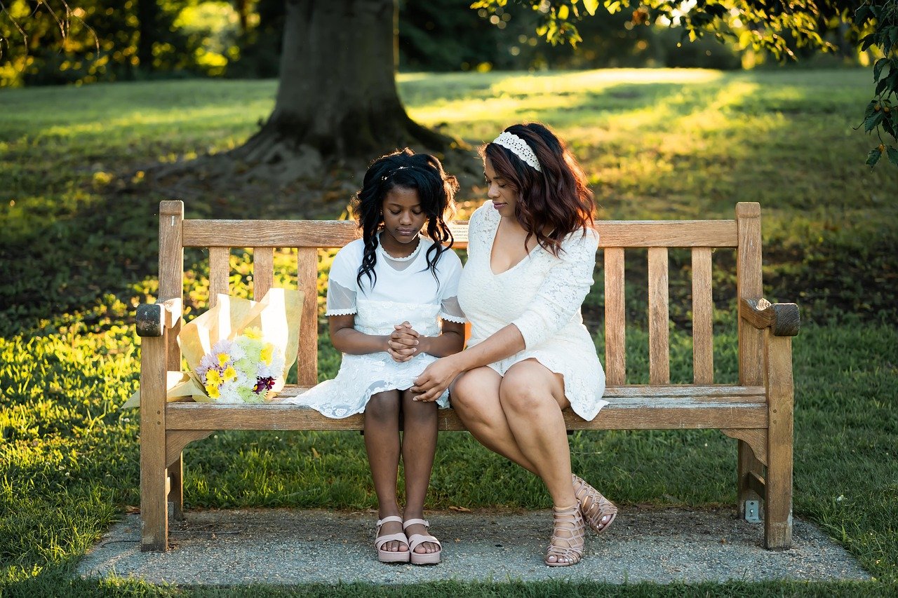 mother, daughter, african americans, bench, happy mothers day, women, happy, smile, people, portrait, mom, mum
