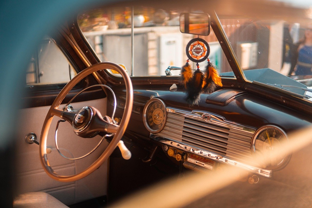 chevrolet, car wallpapers, car, interior, steering wheel, automobile, vehicle, classical, usa, retro, old, historically, style