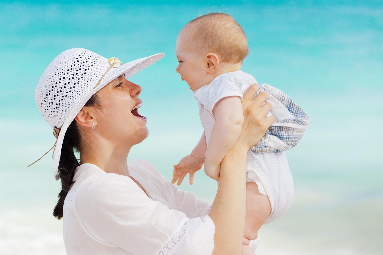 mother, baby, happy, motherhood, toddler, beach, outdoors, smiling, summer, people, sea, woman, nature, child, joy, vacation, mom
