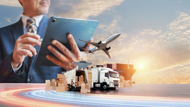Logistics and transports collage design
