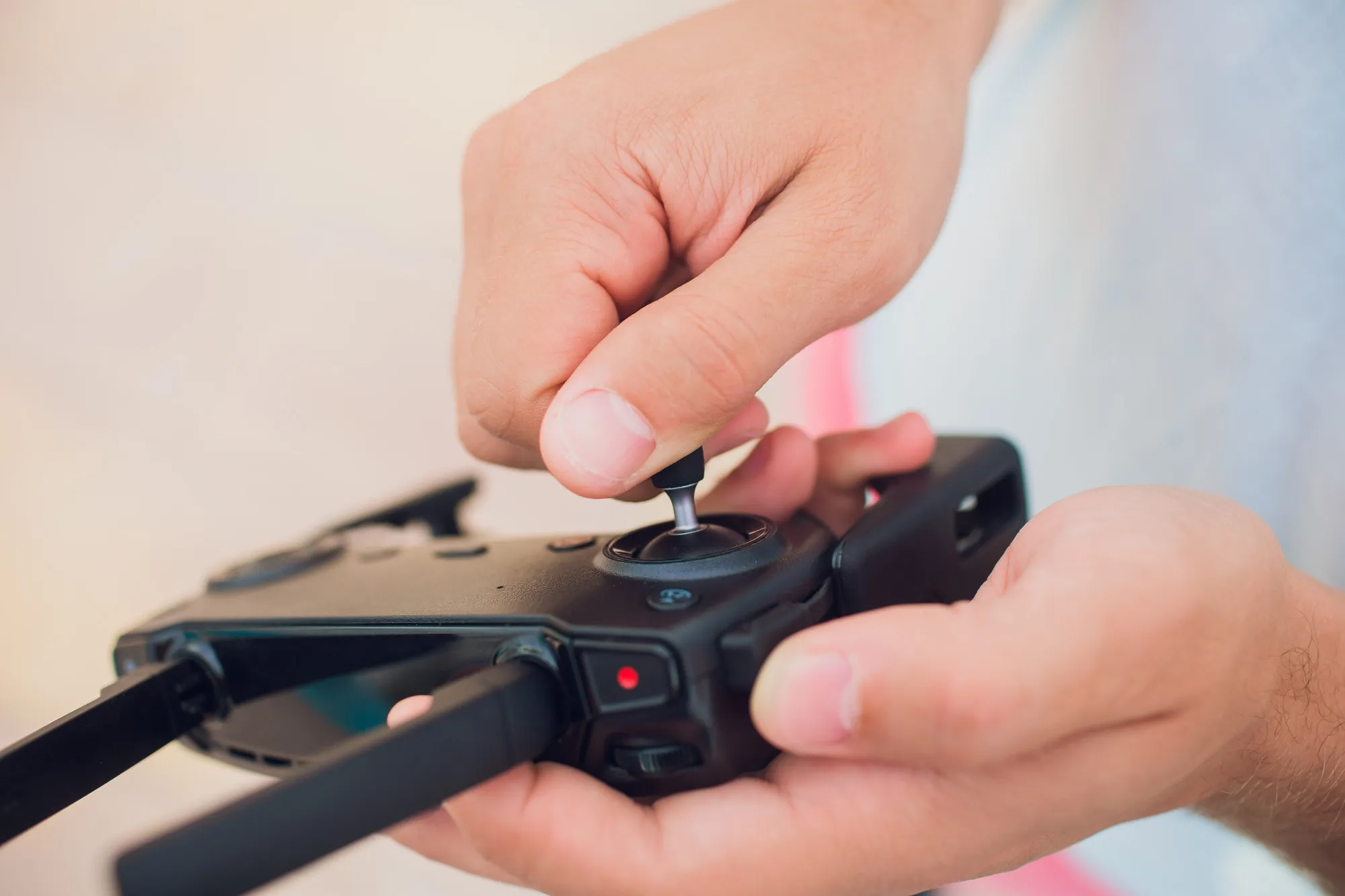 Remote Control Drone Hobby Leisure Entertainment Technology Innovation Concept. installation of the joystick