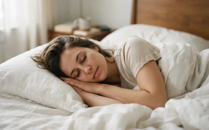 a person sleeping peacefully in bed