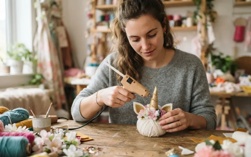 a person crafting a unicorn-themed decoration