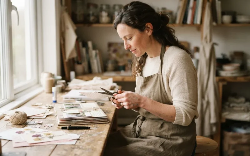 a woman making a handmade gift