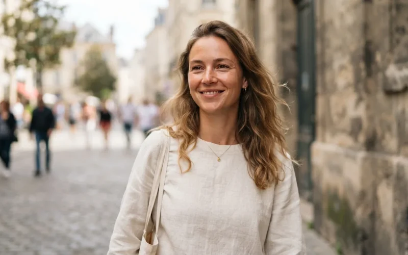 a woman with light brown hair