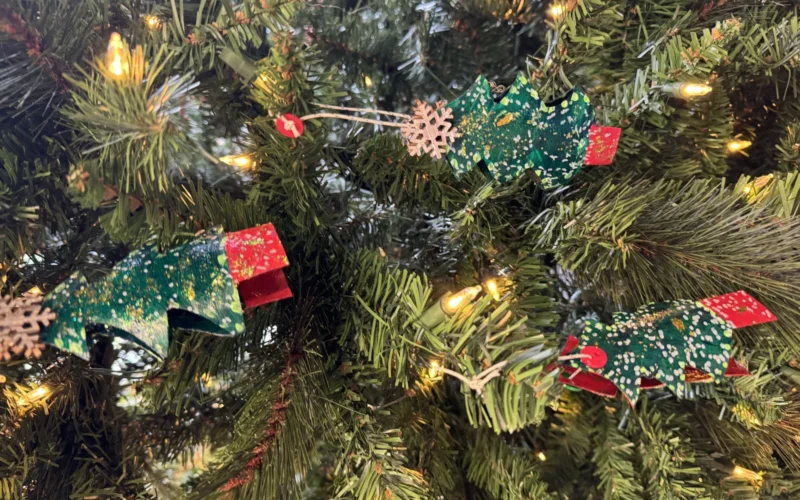 Handmade ornaments from Anchorage made from empty toilet paper rolls for the 2024 U.S. Capitol Christmas Tree. USDA Forest Service photo by Annette Heckart.