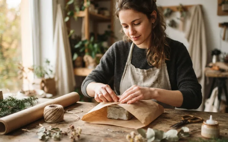 a person wrapping a handmade gift