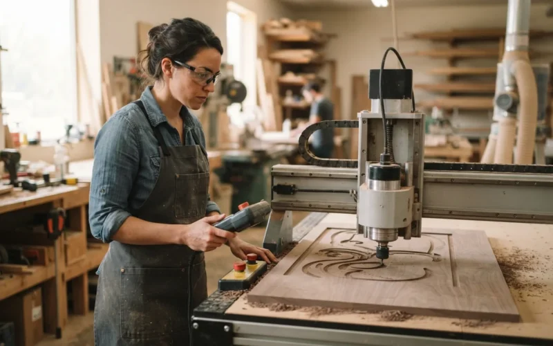 a person operating a CNC router in a workshop